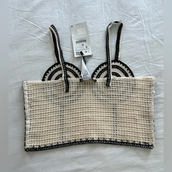 NWT BLOG FAVE Zara Crochet Cream Black Corset Crop Top Festival Coachella size S - Picture 15 of 16